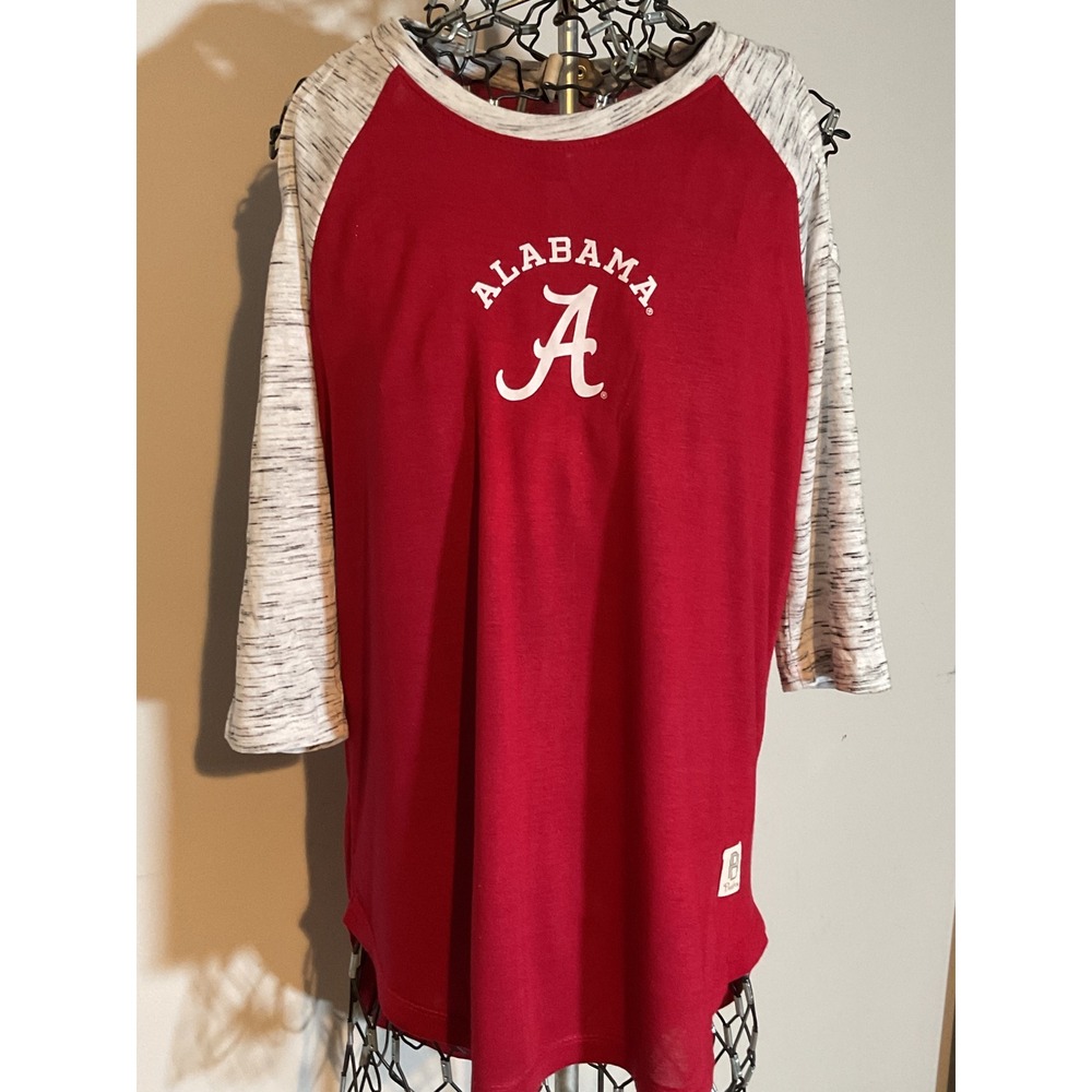 Pressbox Alabama Crimson Tide‎ Raglan Tee Small Red Grey Space Dye 3/4 Sleeve